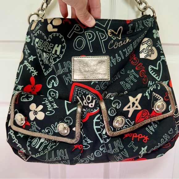 Coach Poppy Graffiti Glam Hobo Black Multicolor - Picture 4 of 15